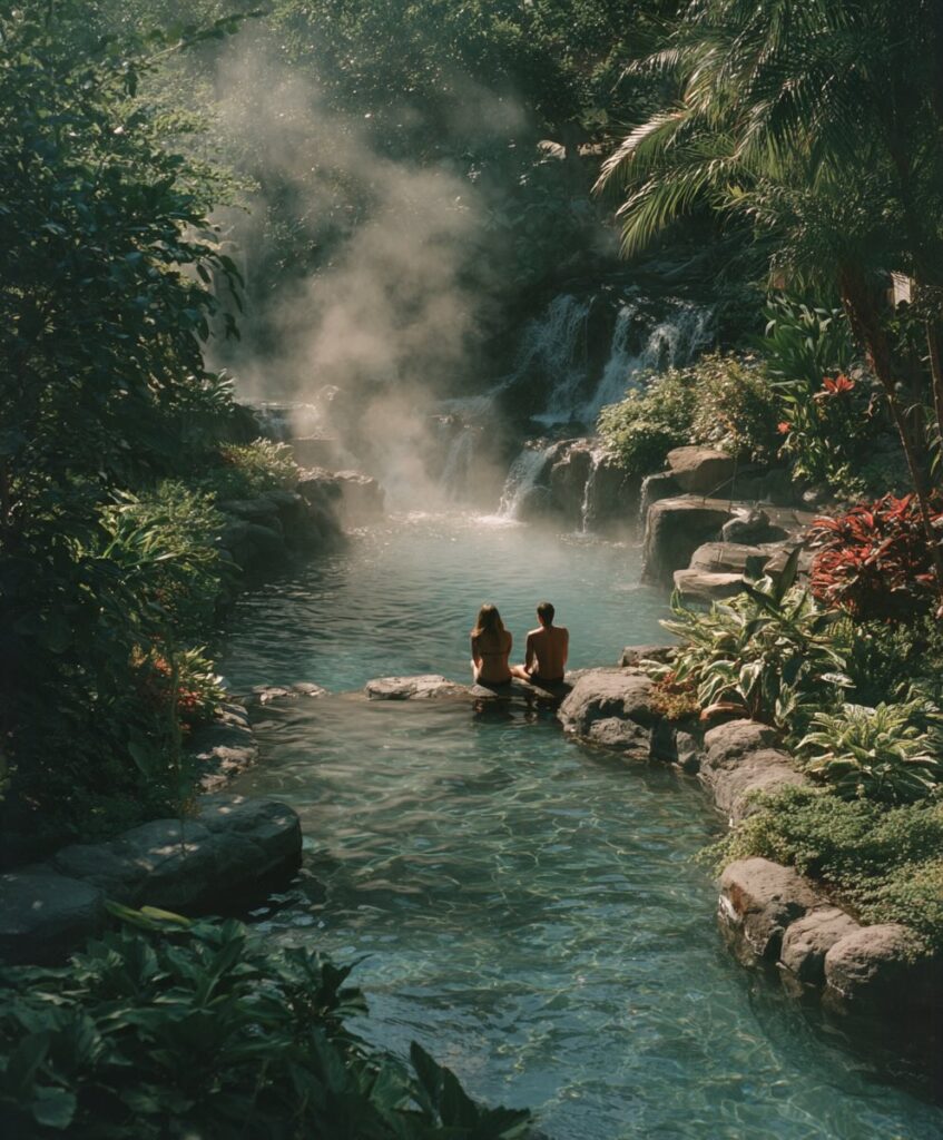  a photograph of two people relaxing in the hot spring